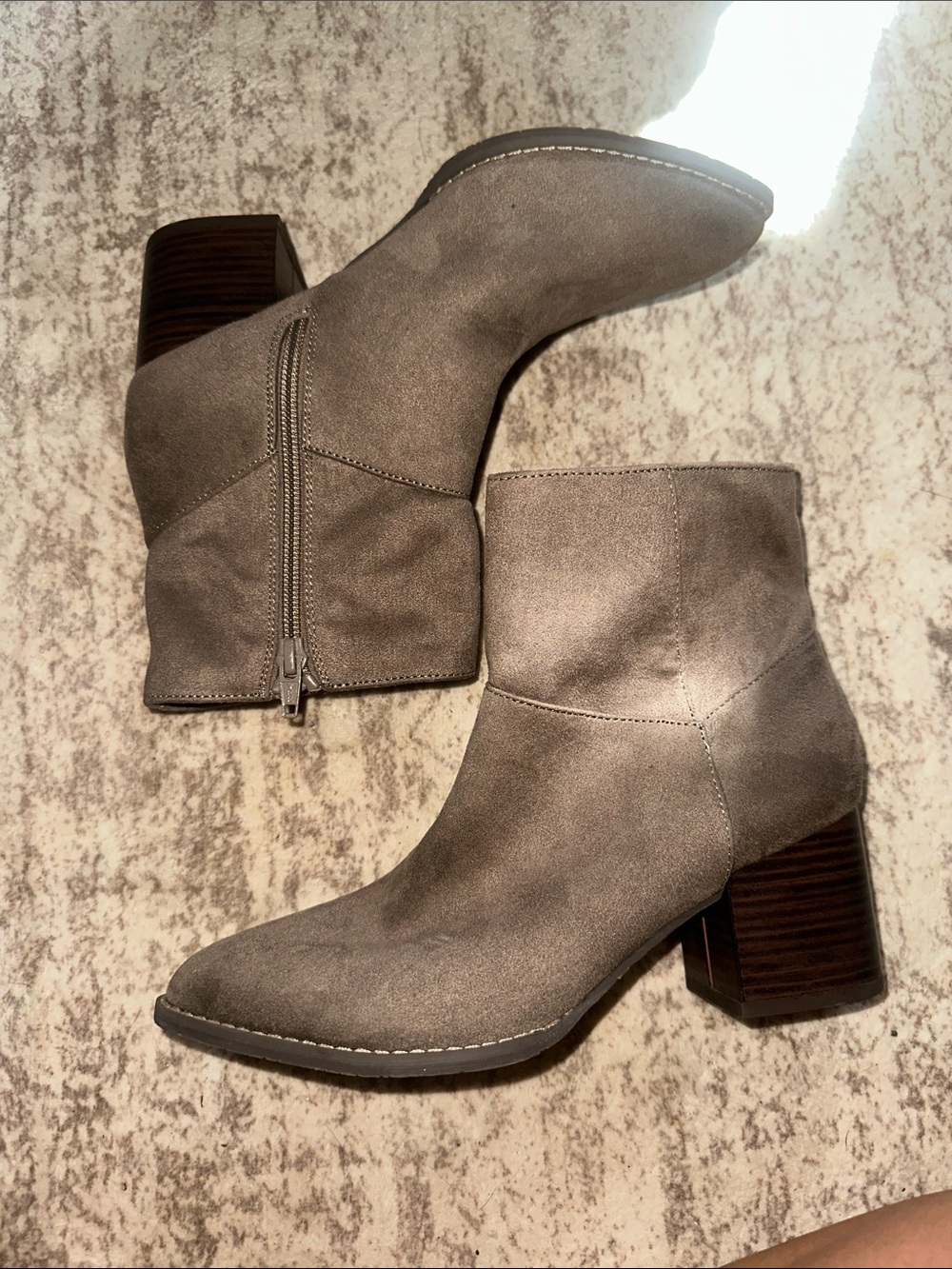 Women's Gray Suede Ankle Booties with Block Heel